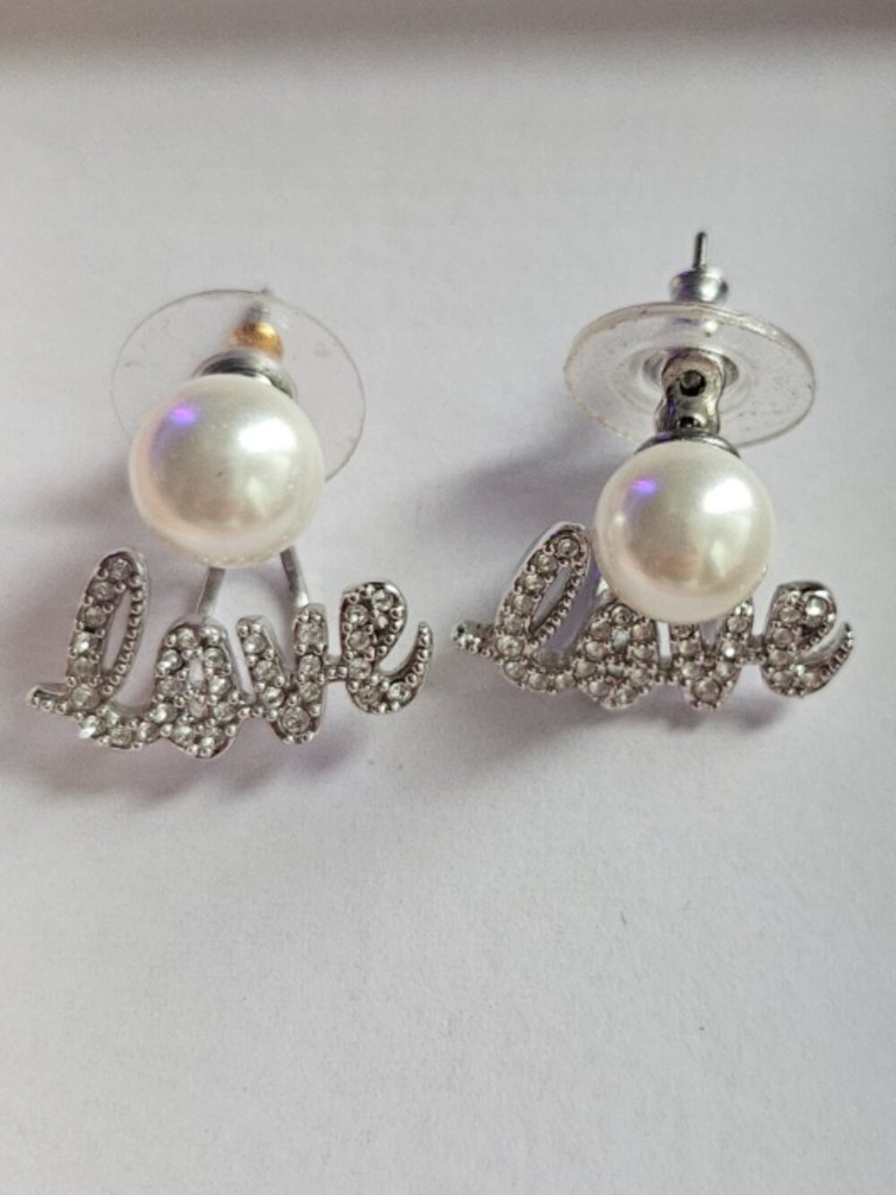 Origami Owl Pearl & Crystal Script Earrings